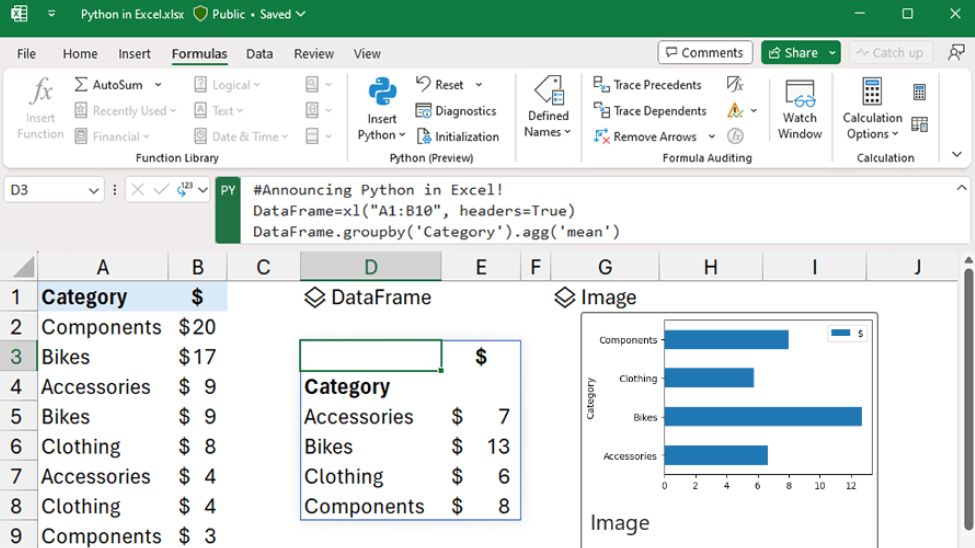 Screenshot of Python in Excel